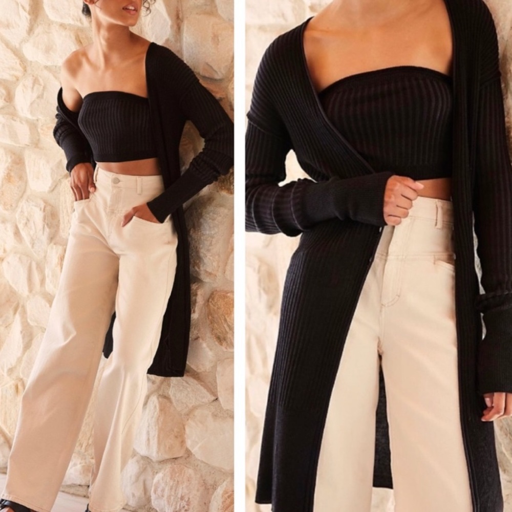 Free People Carly Cardi Set in Black